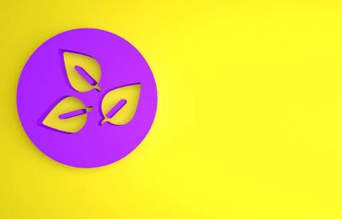 Purple Tea leaf icon isolated on yellow background. Tea leaves. Minimalism co Stock Illustration