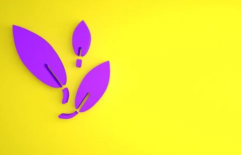 Purple Tea leaf icon isolated on yellow background. Tea leaves. Minimalism co Stock Illustration