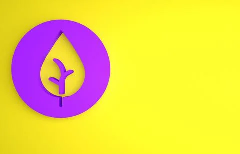 Purple Tea leaf icon isolated on yellow background. Tea leaves. Minimalism co Stock Illustration