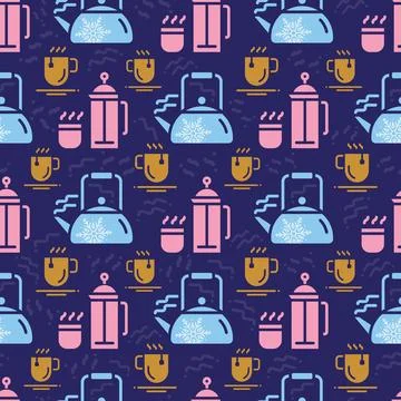 Purple Tea Party vector repeat pattern background design Stock Illustration