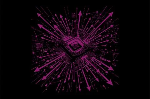 Purple tech chip burst abstract background Illustrazione stock