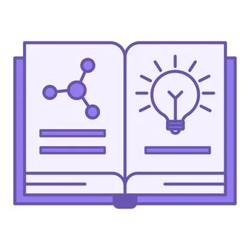 Purple Theory Icon. Vector Icon. Open Book, Glowing Light Bulb, and Molecul.. Stock Illustration