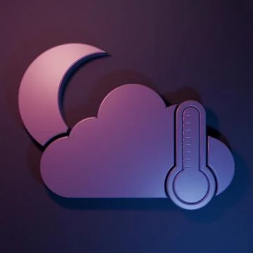 Purple Thermometer and cloud with moon icon isolated on purple-blue backgro.. Stock Illustration