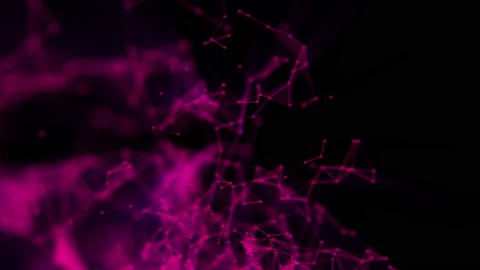 Purple three-dimensional particles fly slowly on a black background. Abstract an Stock Footage 125725872