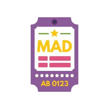 Purple ticket granting access to mad event Stock Illustration