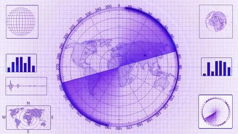 Purple-Toned World Map with Data Visualizations 스톡 일러스트