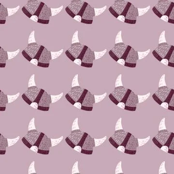 Purple tones seamless doodle pattern with nordic viking helmet silhouettes. S Stock Illustration
