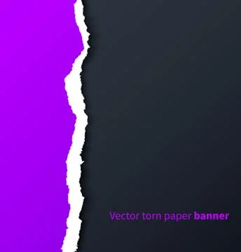 Purple torn paper with drop shadows on dark background Stock Illustration