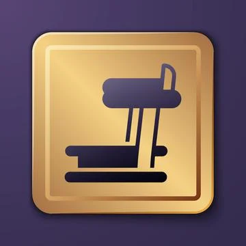 Purple Treadmill machine icon isolated on purple background. Gold square button Stock Illustration
