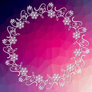 Purple triangle background with circle classic  floral frame Illustrazione stock