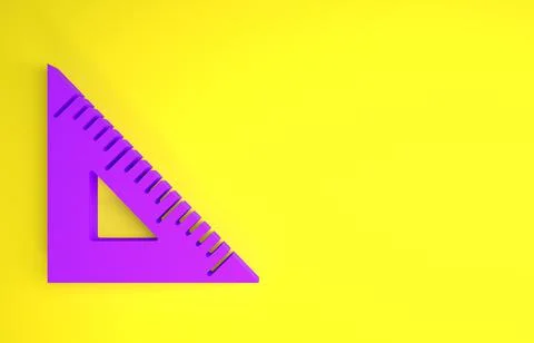 Purple Triangular ruler icon isolated on yellow background. Straightedge symb Stock Illustration