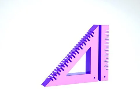 Purple Triangular ruler icon isolated on white background. Straightedge symbo Ilustração Stock