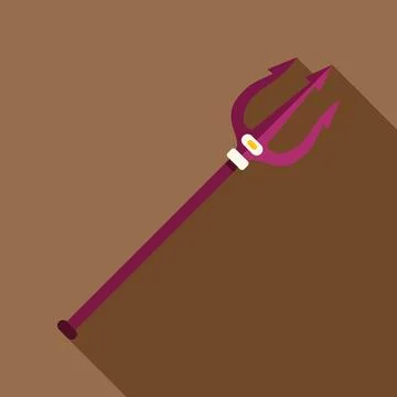 Purple trident devil pitchfork on brown background with long shadow Stock Illustration