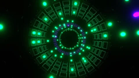 Purple Turquoise Strobe in Neon Square Elements Tunnel Background VJ Loop Video stock 306366169