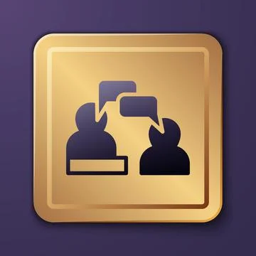 Purple Two sitting men talking icon isolated on purple background. Speech bubble Stock Illustration