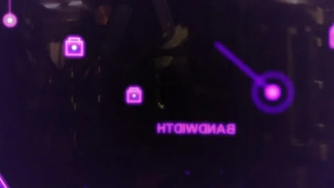 Purple UI pulsing glass screen, camera move causing LATENCY?BANDWIDTH?PROTOCOL Stock-Footage 332468071