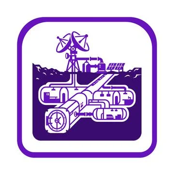 Purple underground moon base for space exploration with solar panels and an.. Stock Illustration