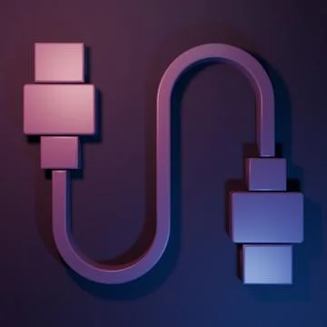 Purple USB cable cord icon isolated on purple-blue background. Connectors a.. Illustrazione stock