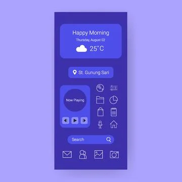 Purple user interface home screen mobile app Stock Illustration