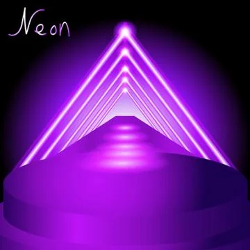 Purple vector background with neon lights, scene, steps and arch Stock Illustration