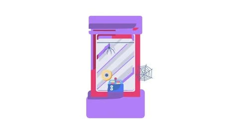 A purple vending machine adorned with a delicate spider web, showcasing an .. Stock Footage 332328390