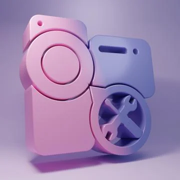 Purple Video camera with screwdriver and wrench icon isolated on purple bac.. Stock Illustration