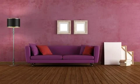 Purple vintage living room Stock Illustration