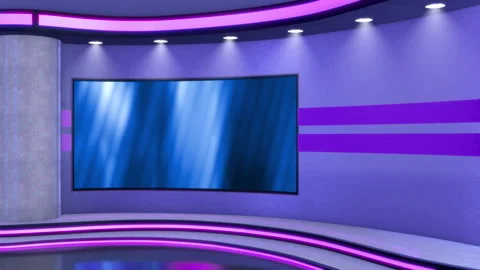 Purple Virtual News Studio Background with Animated Screen Stock-Footage 348296963