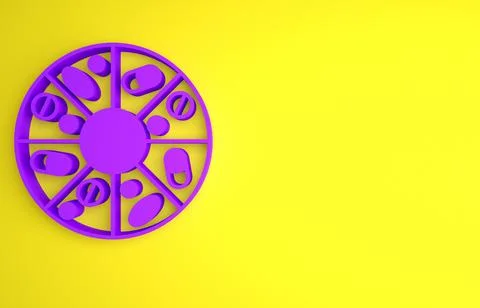 Purple Vitamin complex of pill capsule icon isolated on yellow background. He Stock Illustration