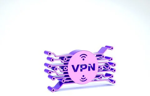 Purple VPN in circle with microchip circuit icon isolated on white background 库存插图