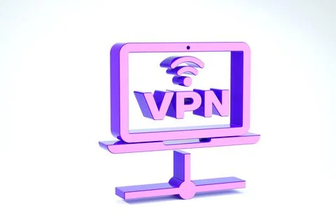 Purple VPN Computer network icon isolated on white background. Laptop network Stock Illustration