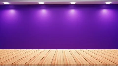 Purple Wall Studio Light with Empty Wooden Floor Background Stock Illustration