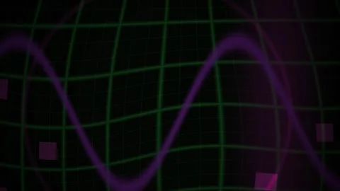 Purple wave on black grid background. Stock Footage 340041039
