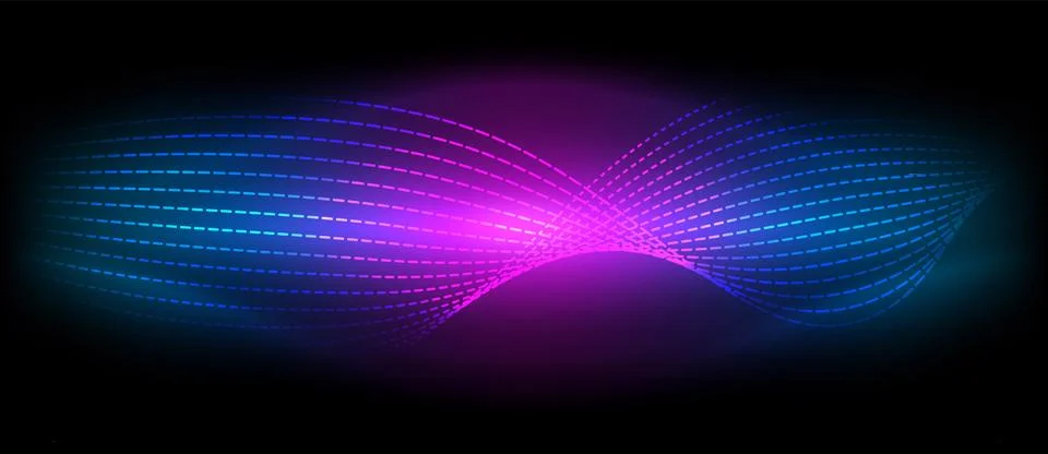 Purple wave on dark background with visual lighting effects Stock Illustration