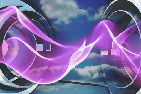 Purple wave design on blue sky Stock Illustration