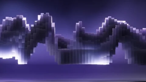 Purple waveform, composed of small cubes, smoothly changes shape on a solid Stock Footage 303052720