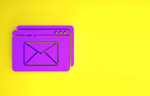 Purple Website and envelope, new message, mail icon isolated on yellow backgr Illustrazione stock