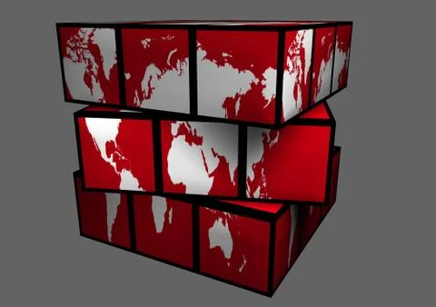 Purple White Continents Globe as Cube World Map Stock Illustration