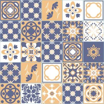 Purple white seamless pattern, Spanish Azulejo tile mosaic, vector illustrati Stock Illustration