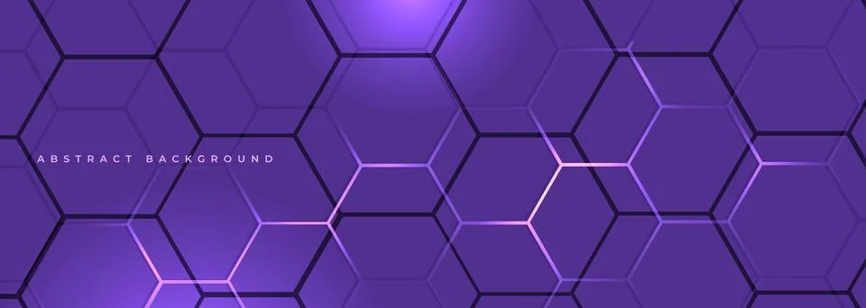 Purple wide hexagonal vector abstract background. Violet tech banner with Illustrazione stock