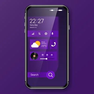 Purple widget menu user interface realistic smartphone design Stock-Illustration