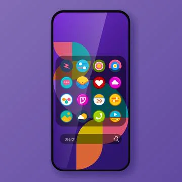 Purple widget user interface home screen realistic smartphone design Stock Illustration