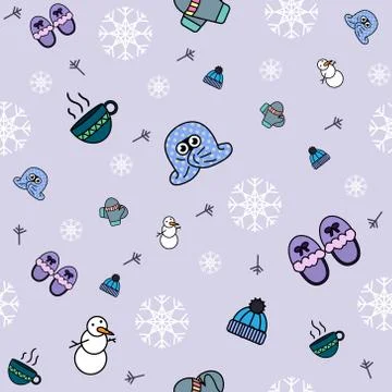 Purple winter themed seamless repeat pattern Stock Illustration