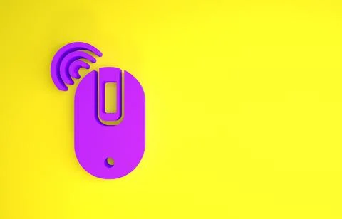 Purple Wireless computer mouse icon isolated on yellow background. Optical wi Stock Illustration