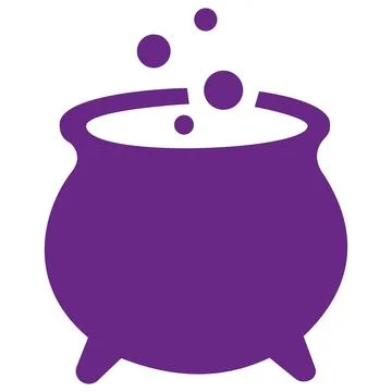 Purple witch cauldron boiling potion flat icon Stock Illustration