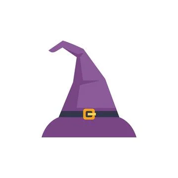 Purple witch hat with buckle standing on white background Stock Illustration