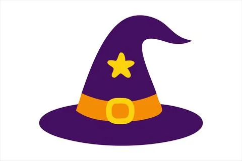 Purple witch hat isolated on a white background. Wizard pointed hat. Concept of Stock Illustration