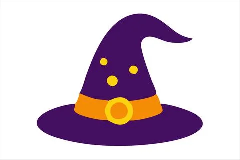 Purple witch hat isolated on a white background. Wizard pointed hat. Concept of Stock Illustration