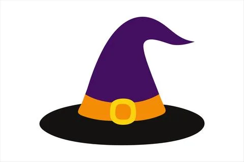 Purple witch hat isolated on a white background. Wizard pointed hat. Concept of Stock Illustration