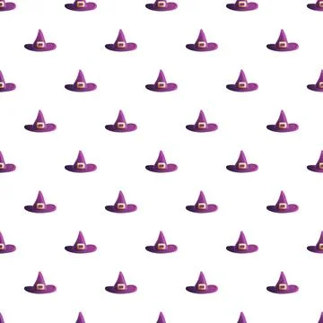 Purple witch hat seamless pattern for halloween magic Stock Illustration